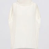 An off-white high-neck turtleneck top with voluminous draped sleeves, shown against a plain light gray background.
