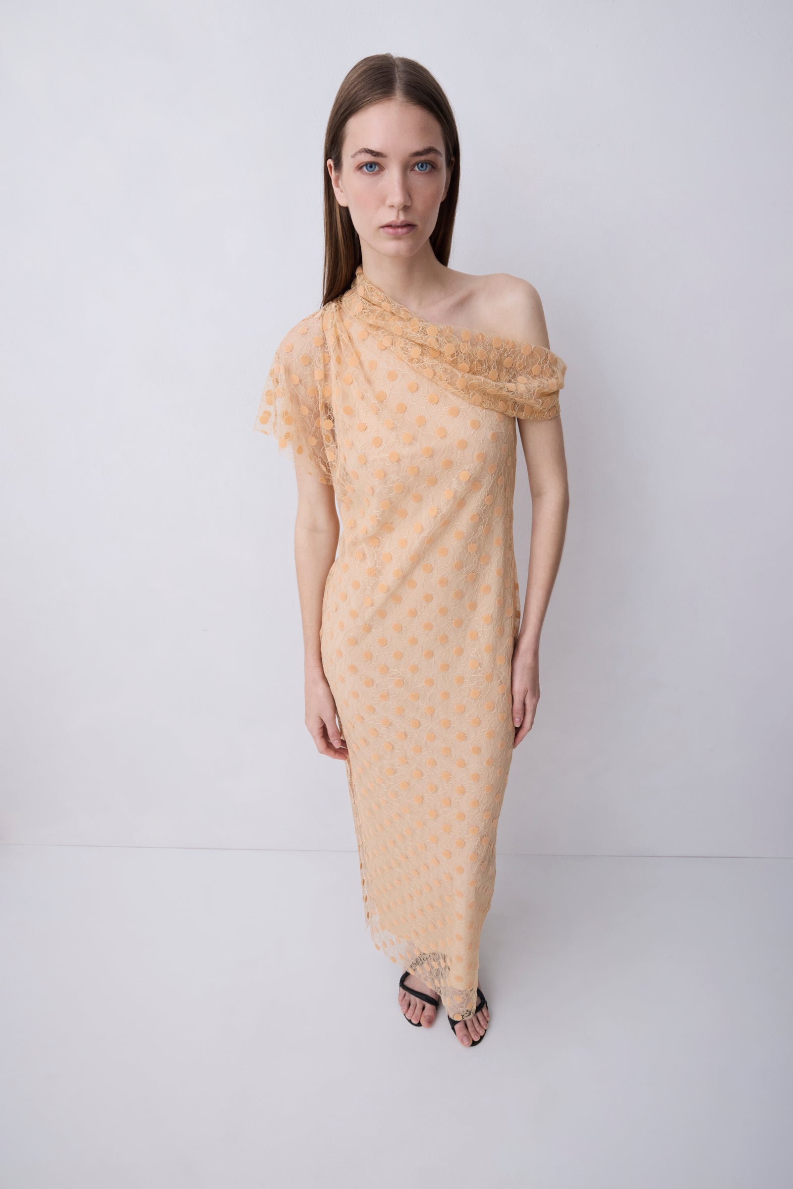 PEACH SPOT LACE SWAY DRESS