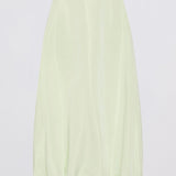A light mint green midi skirt with a gathered, balloon-like silhouette and a high waistband, shown against a plain white background.