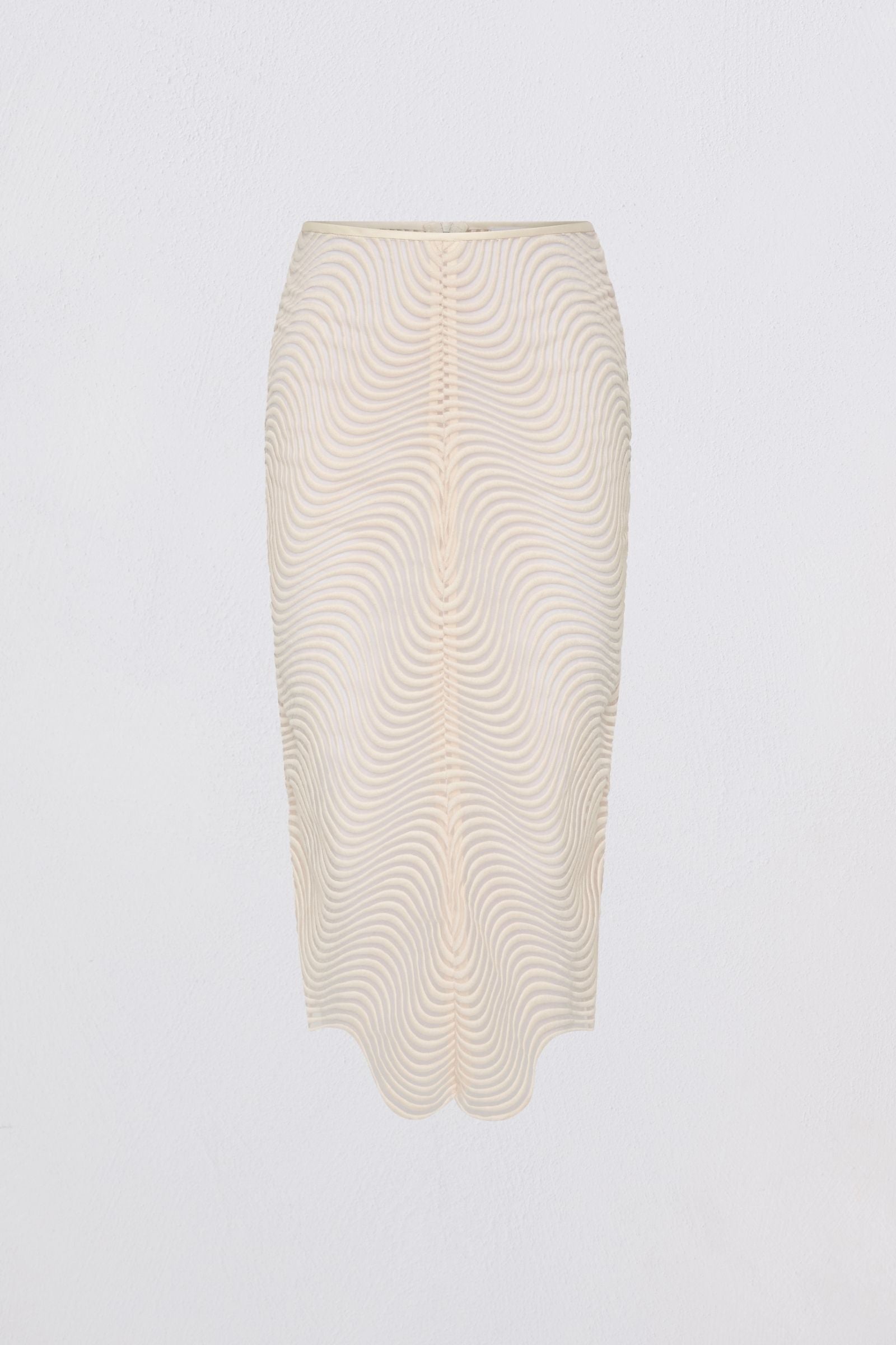White textured skirt on a light gray background