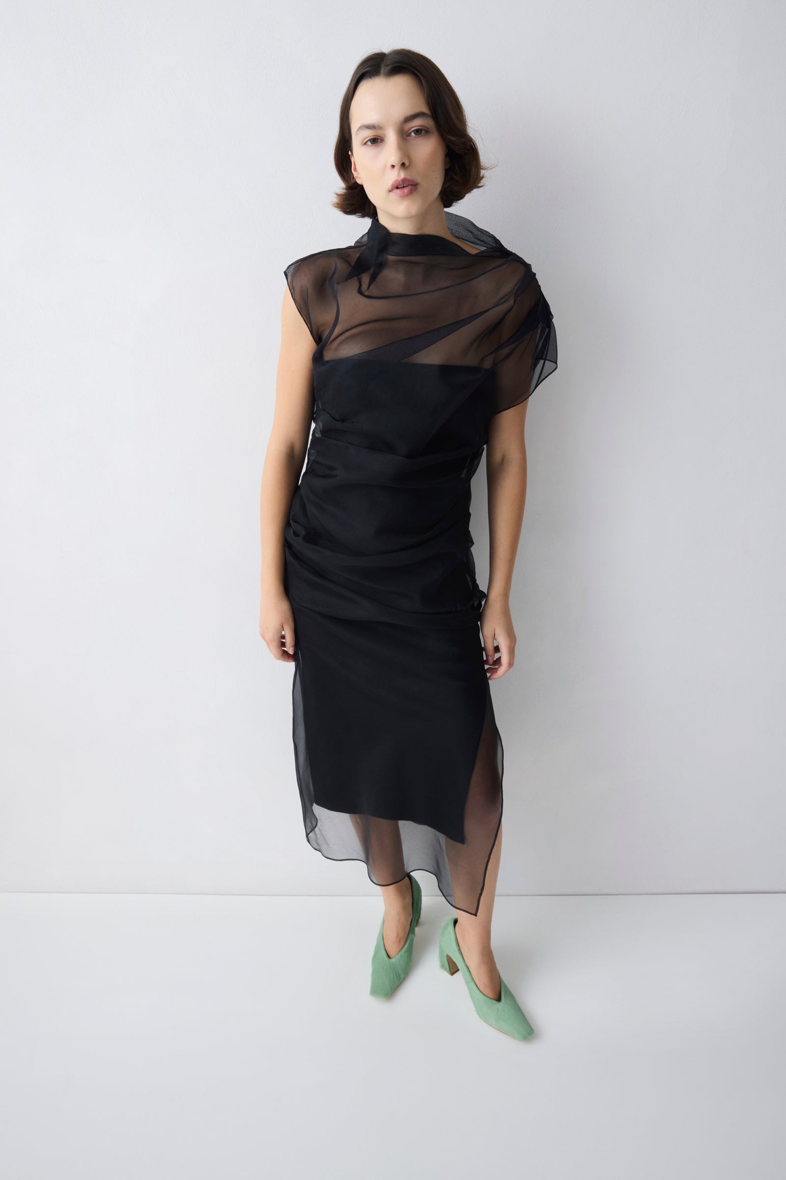 bianca sheer dress BLACK ORGANZA EMULATE – Spender boohoo Women's Chiffon Ruched Bianca Lightweight Knit Mini Spell Dress Size (Waist x Inseam):38x32