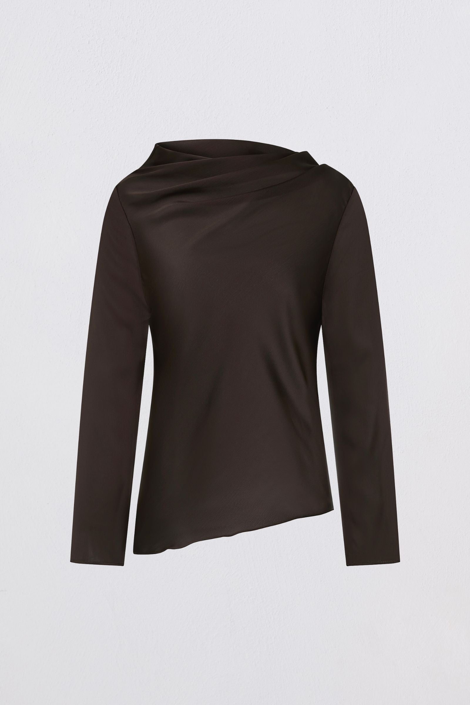 Brown long-sleeve top on a light gray background