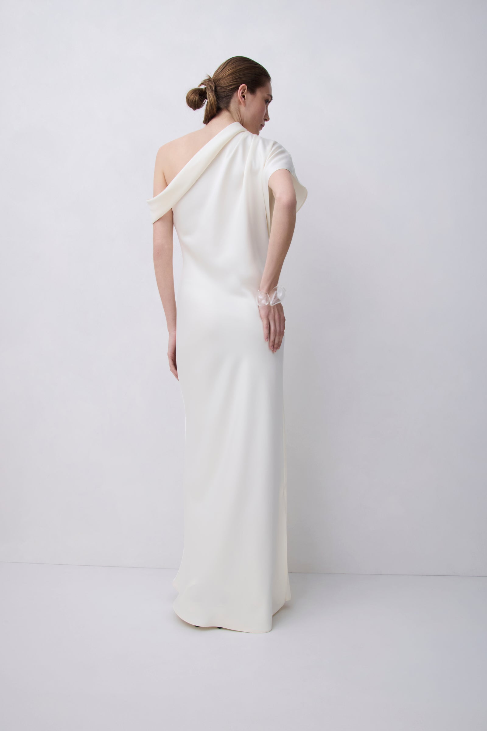 CREAM SATIN SWAY GOWN