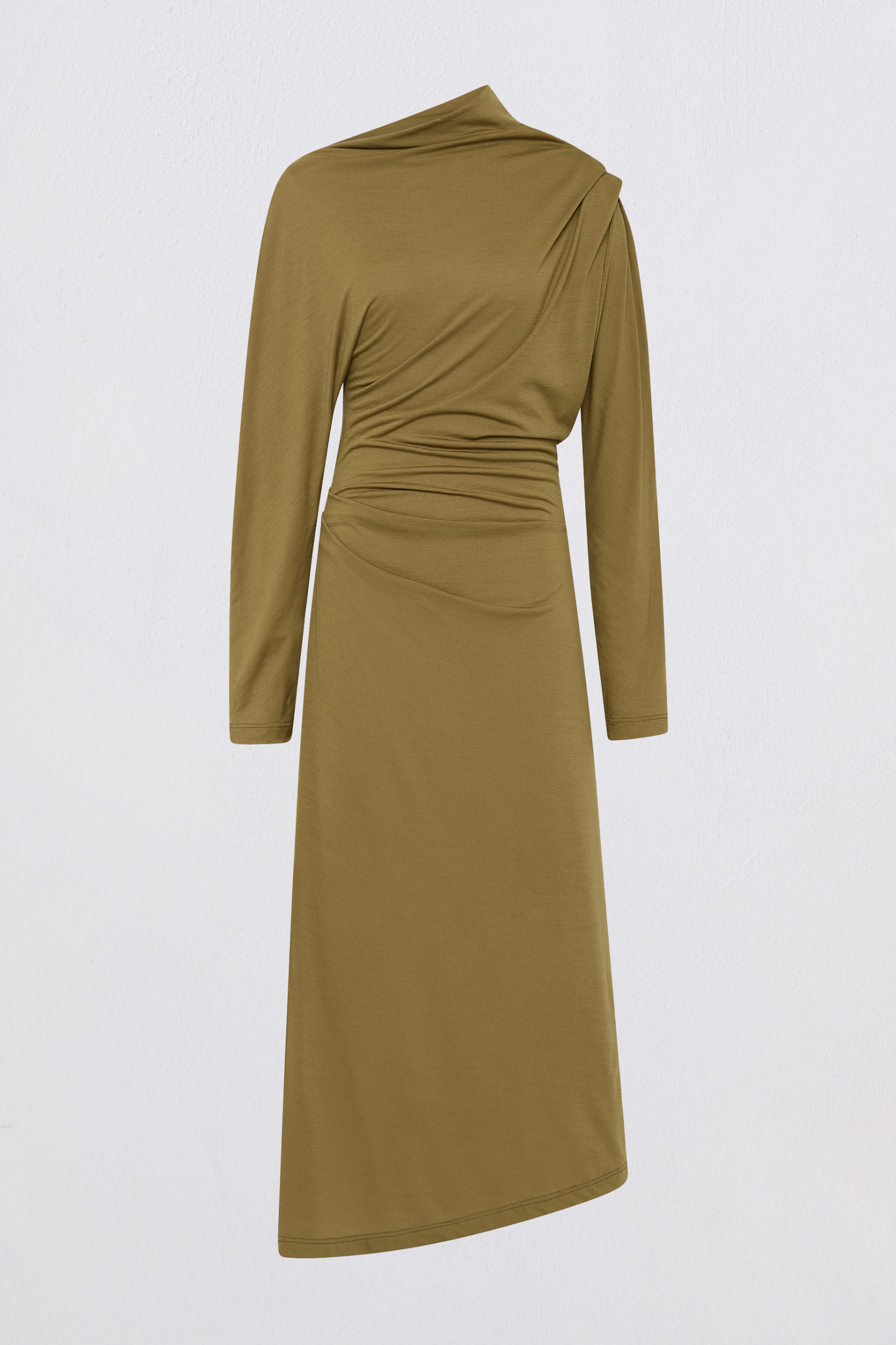 KHAKI MERINO DECODE LONG SLEEVE DRESS