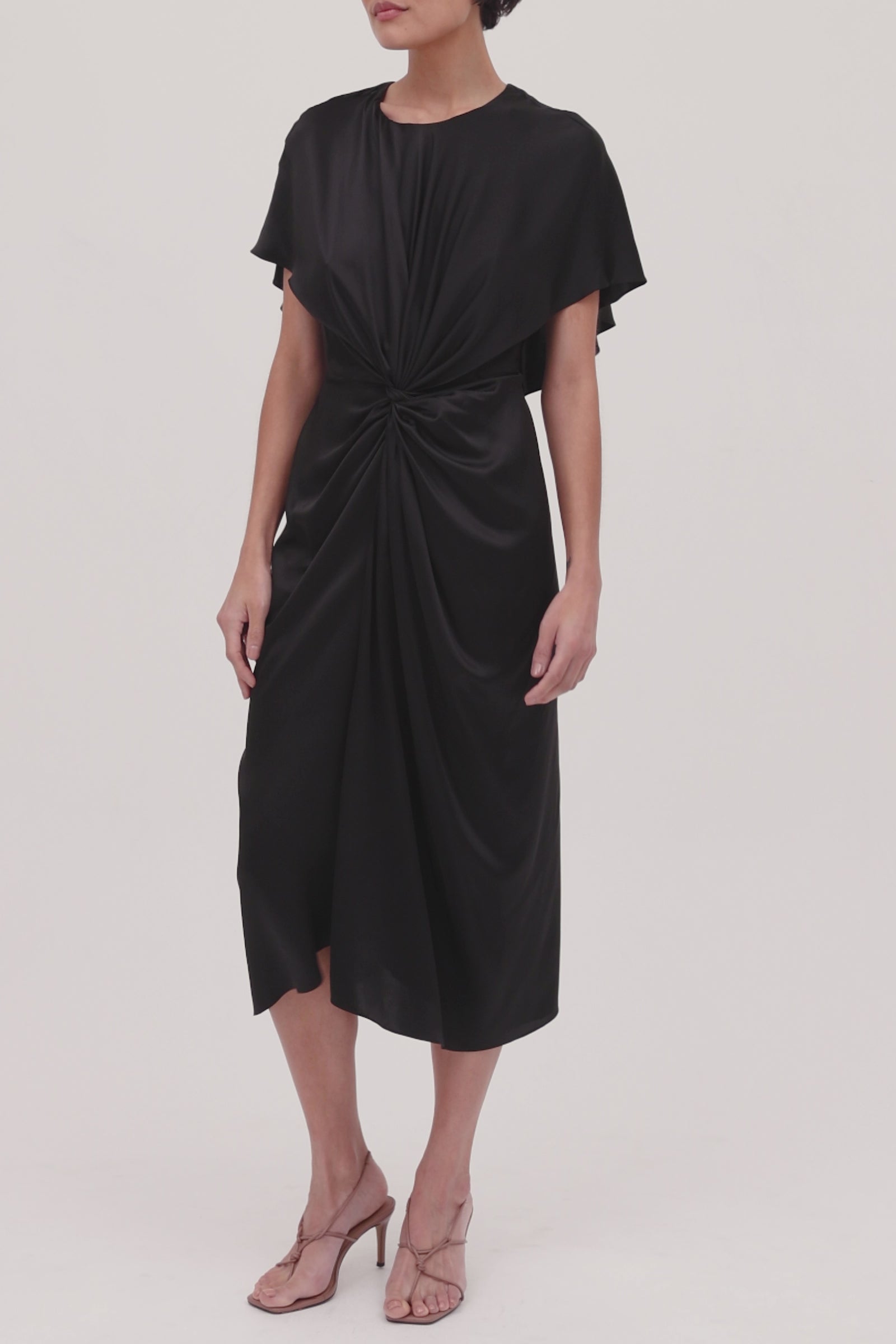 BLACK SATIN BELLINI DRESS