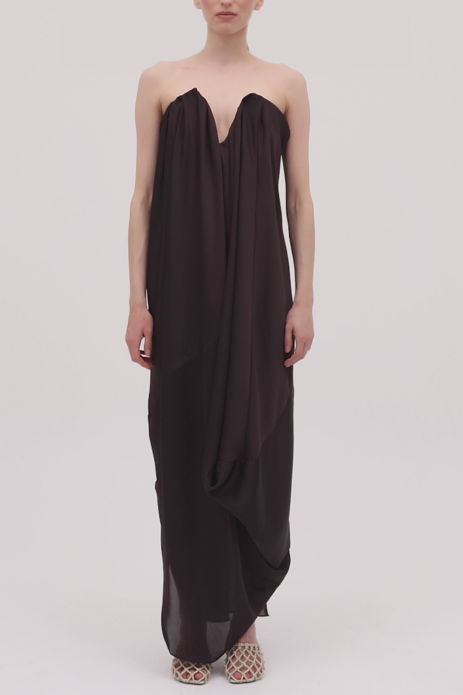 CHOCOLATE SILK SATIN PLUNGE GOWN