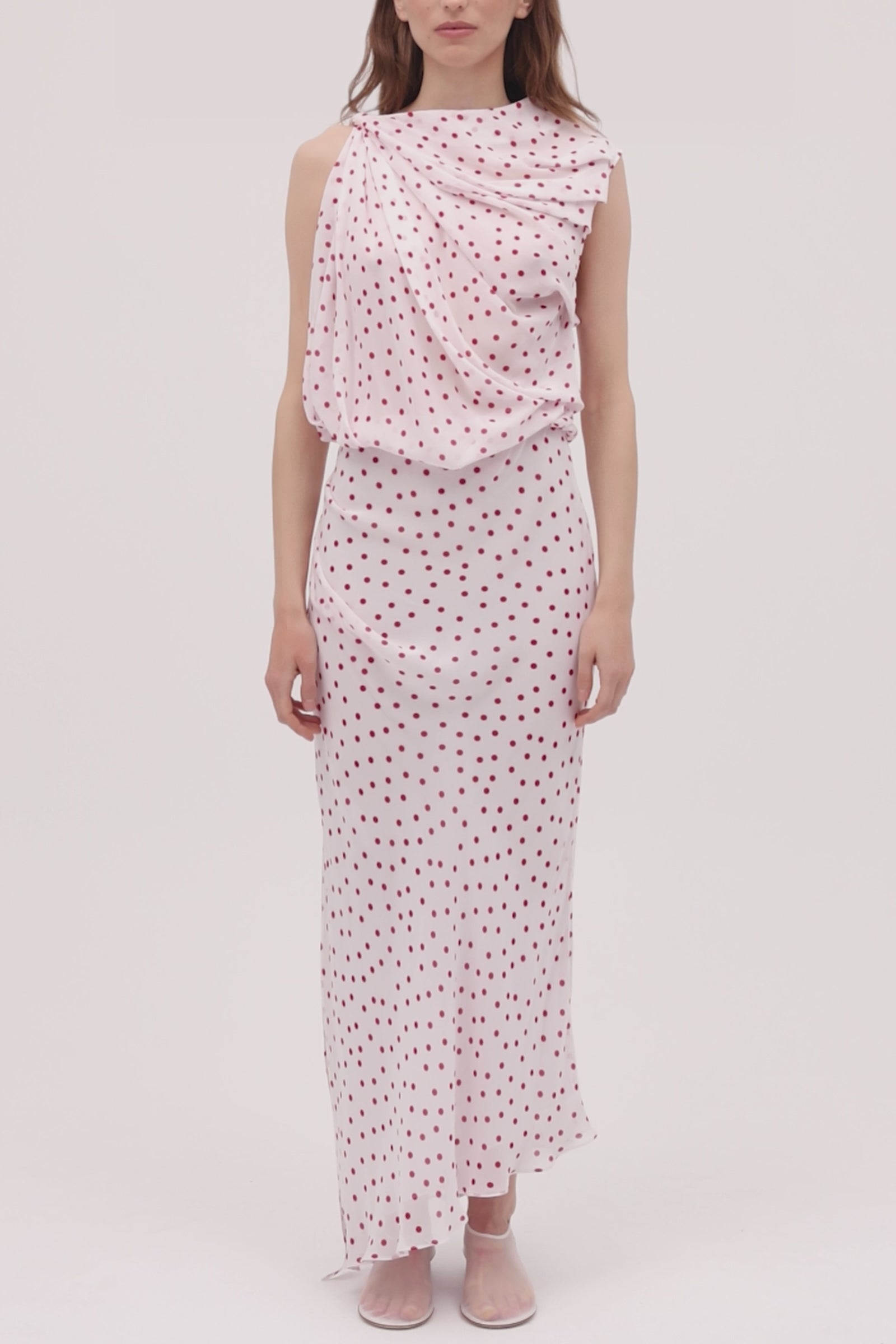 RED POLKA DOT CHIFFON TUMBLE DRESS