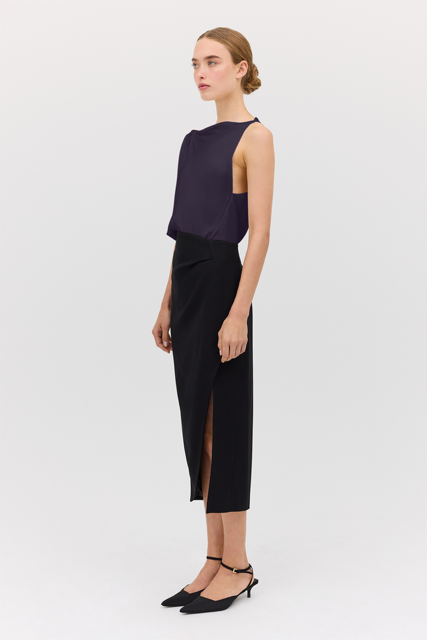 NAVY SATIN CREPE ROMA TOP
