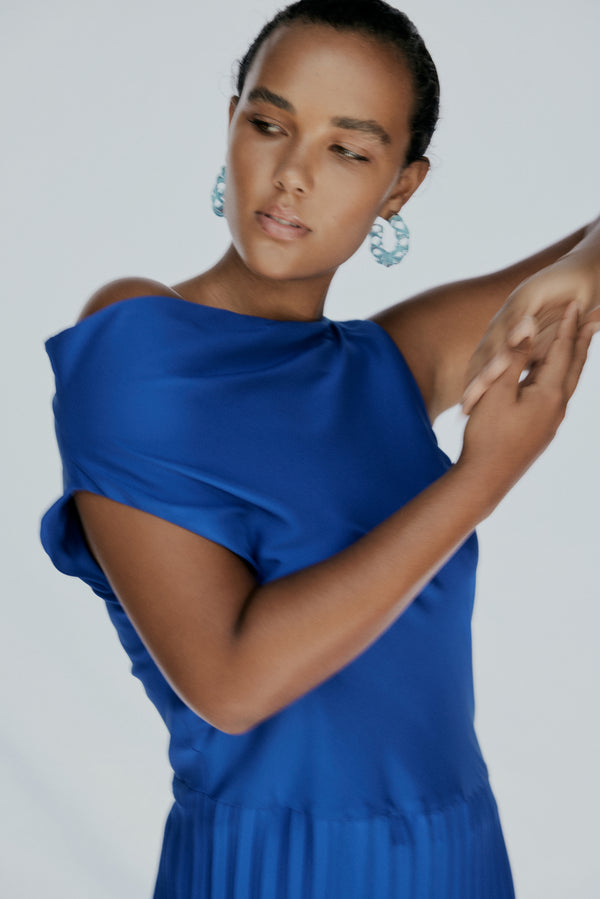 COBALT SATIN LINEAR DRESS