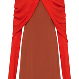 BRICK RED CREPE JEAN DRESS