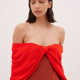 BRICK RED CREPE JEAN DRESS