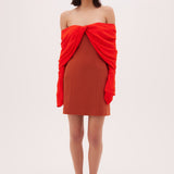 BRICK RED CREPE JEAN DRESS