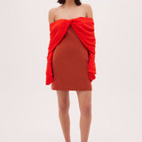 BRICK RED CREPE JEAN DRESS