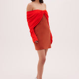 BRICK RED CREPE JEAN DRESS