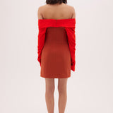BRICK RED CREPE JEAN DRESS