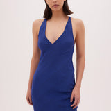 COBALT SPOTTED CDC GOYA SLIP DRESS