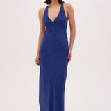 COBALT SPOTTED CDC GOYA SLIP DRESS
