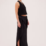BLACK LINEN TWILL IMPINGE SKIRT