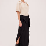 BLACK LINEN TWILL IMPINGE SKIRT