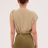 OLIVE CREPE SATIN BANKSIA SKIRT