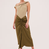 OLIVE CREPE SATIN BANKSIA SKIRT