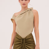 OLIVE CREPE SATIN BANKSIA SKIRT