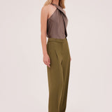 OLIVE CREPE SATIN KENT PANT