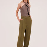 OLIVE CREPE SATIN KENT PANT