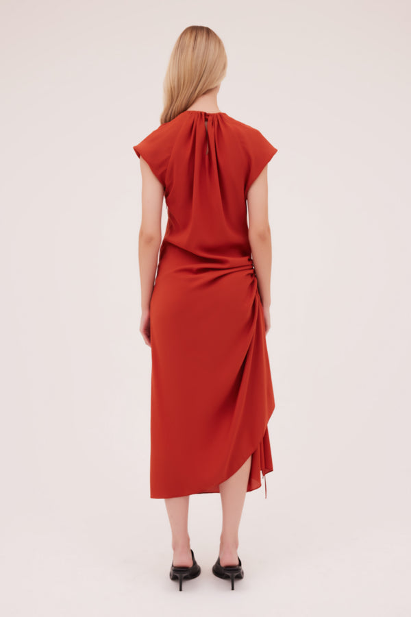 RUST SATIN CROSBY DRESS